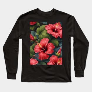 Fantasy Florals Hawaiian Hibiscus Vector Art 4 Long Sleeve T-Shirt